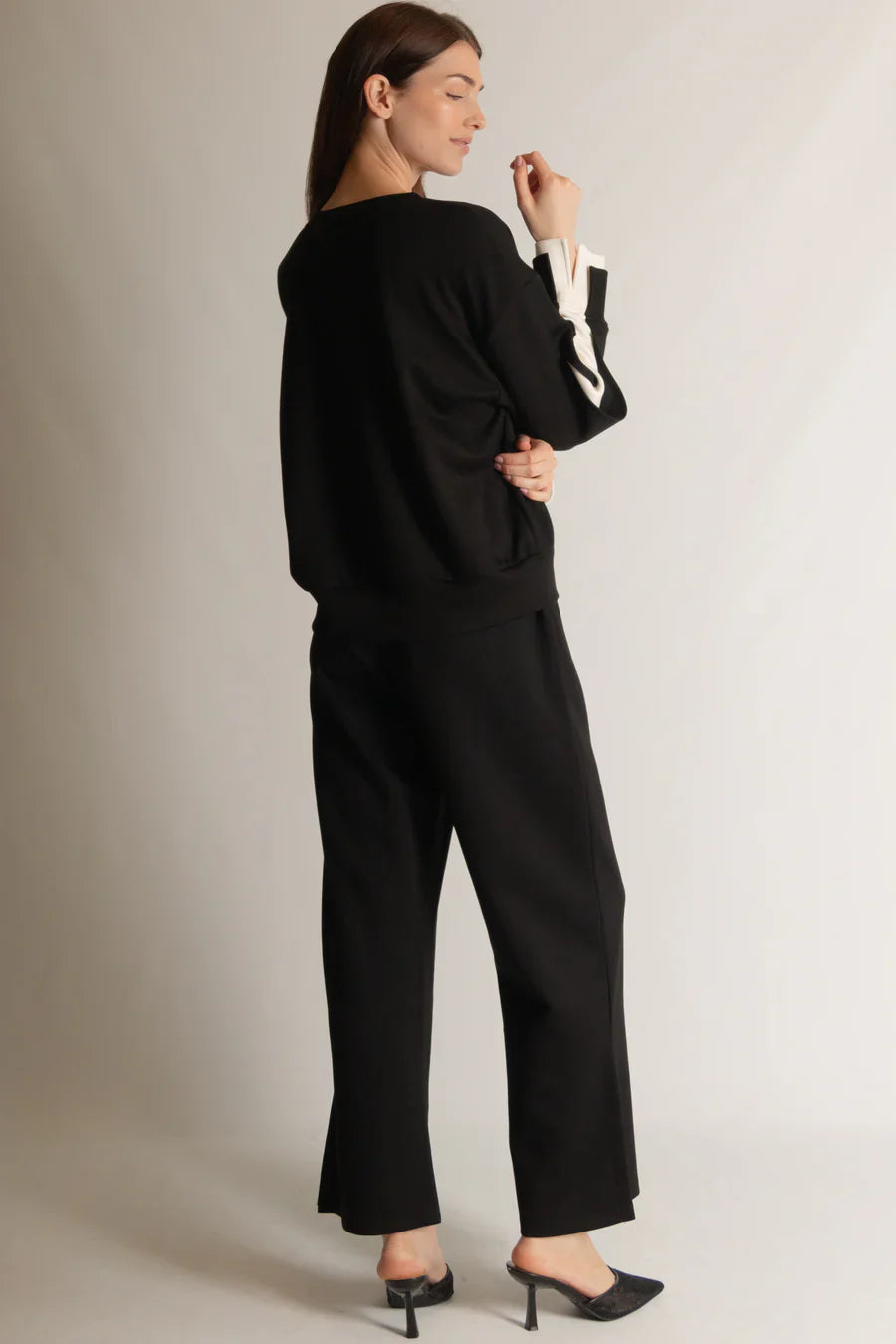 Blake Wide Leg Pants with Bottom Slits in Black