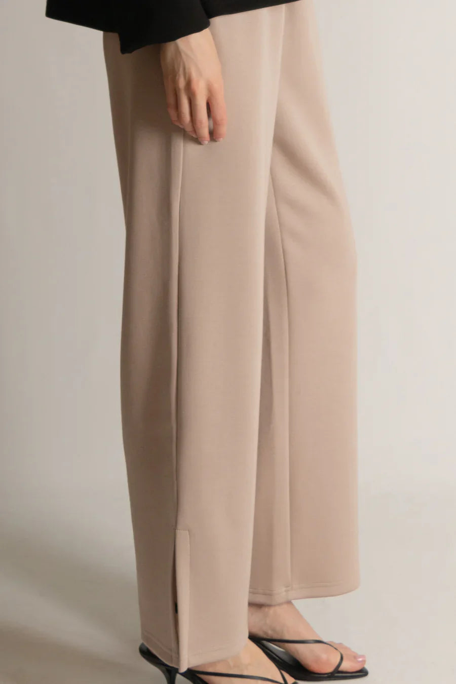 Blake Wide Leg Pants with Bottom Slits in Taupe