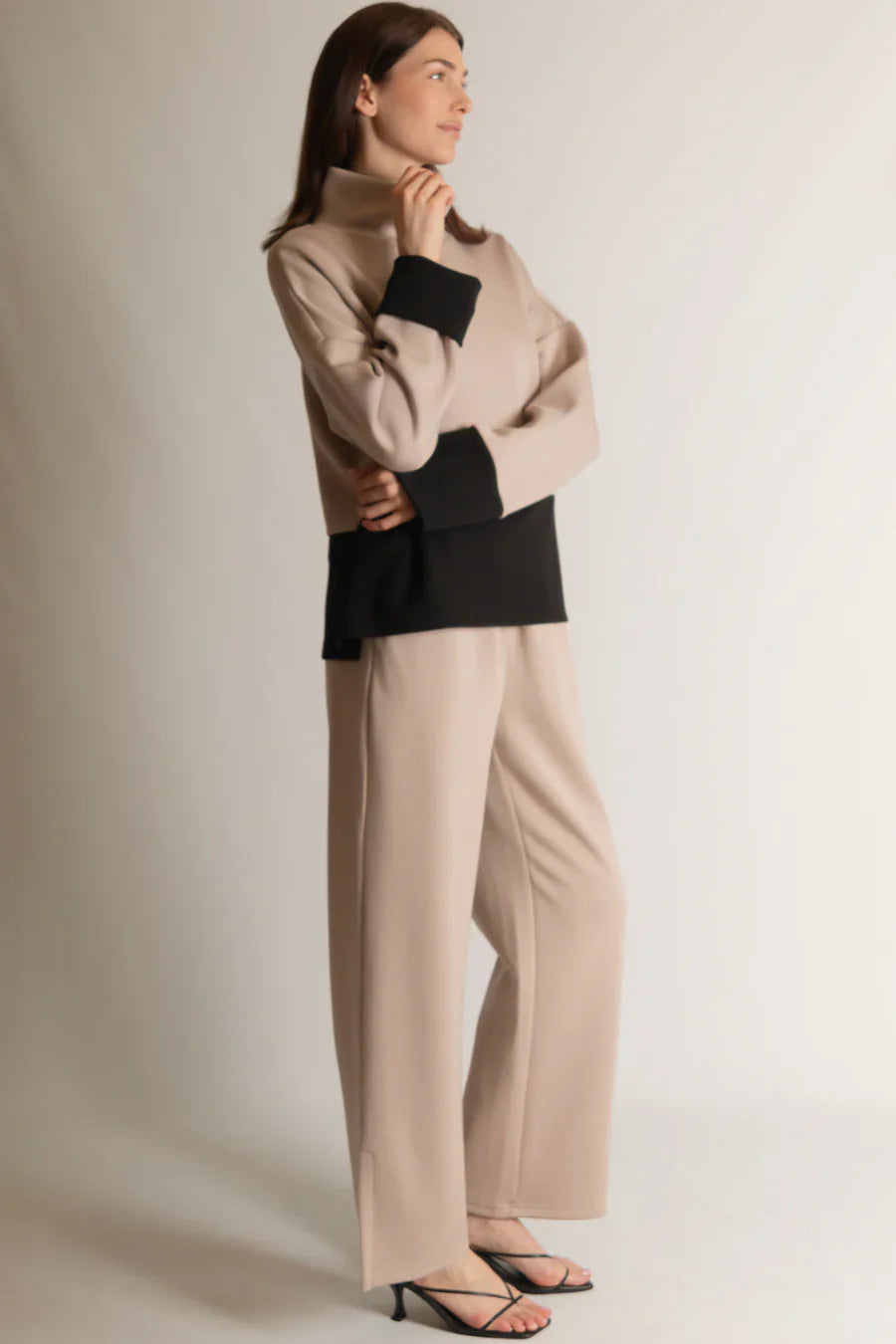 Blake Wide Leg Pants with Bottom Slits in Taupe