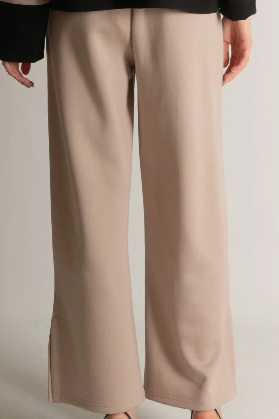 Blake Wide Leg Pants with Bottom Slits in Taupe