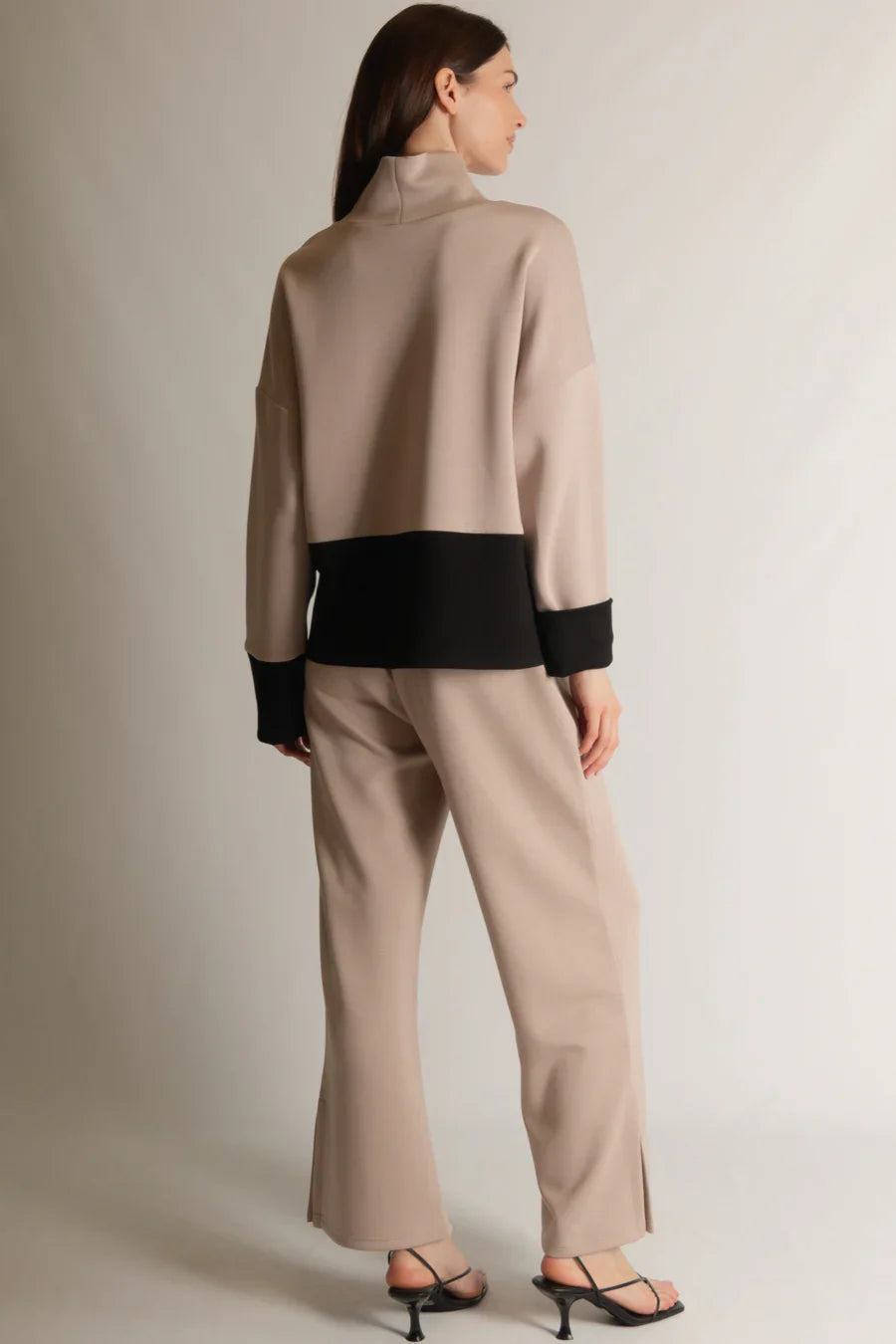 Blake Wide Leg Pants with Bottom Slits in Taupe