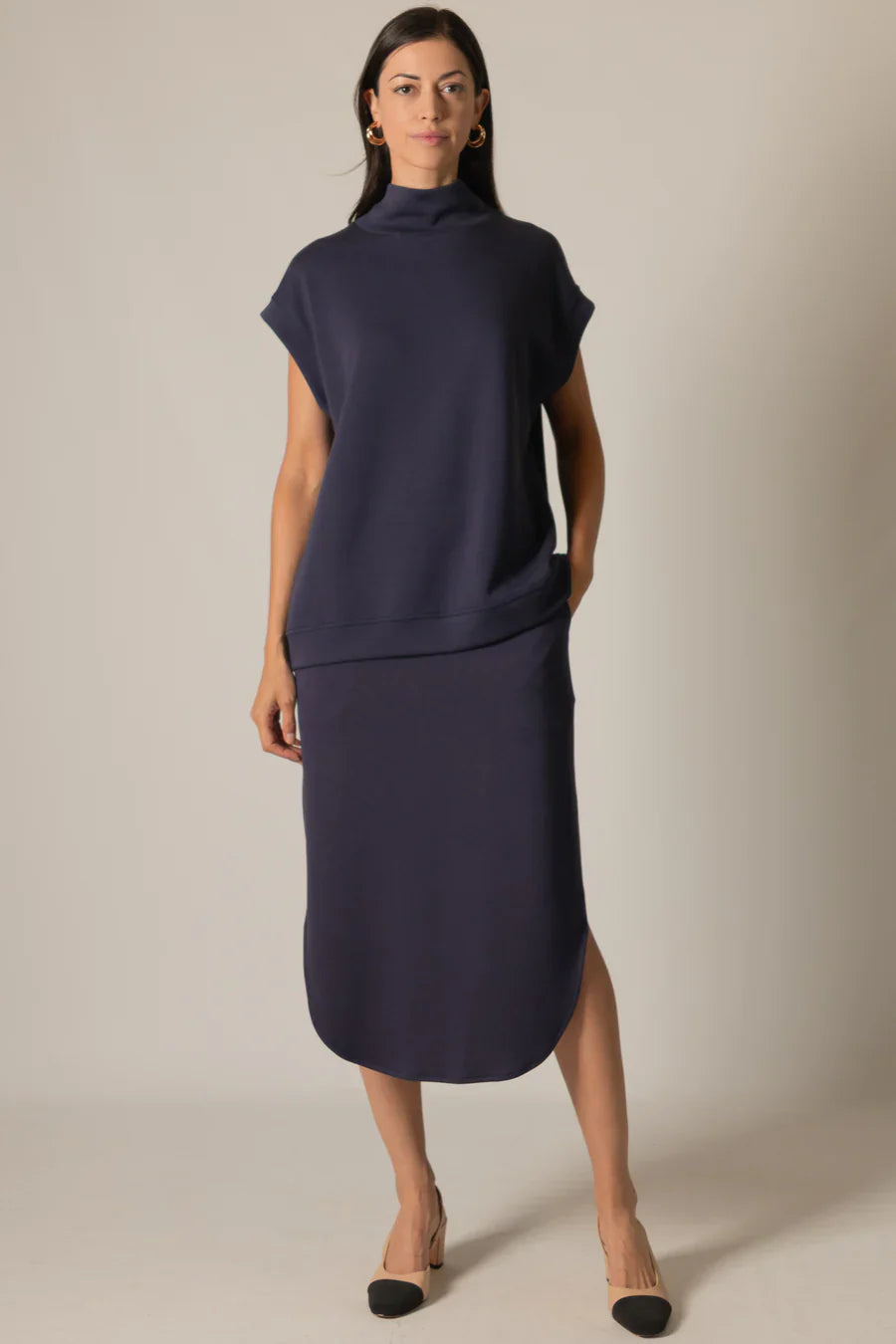 Elison Mock Neck Top in Navy