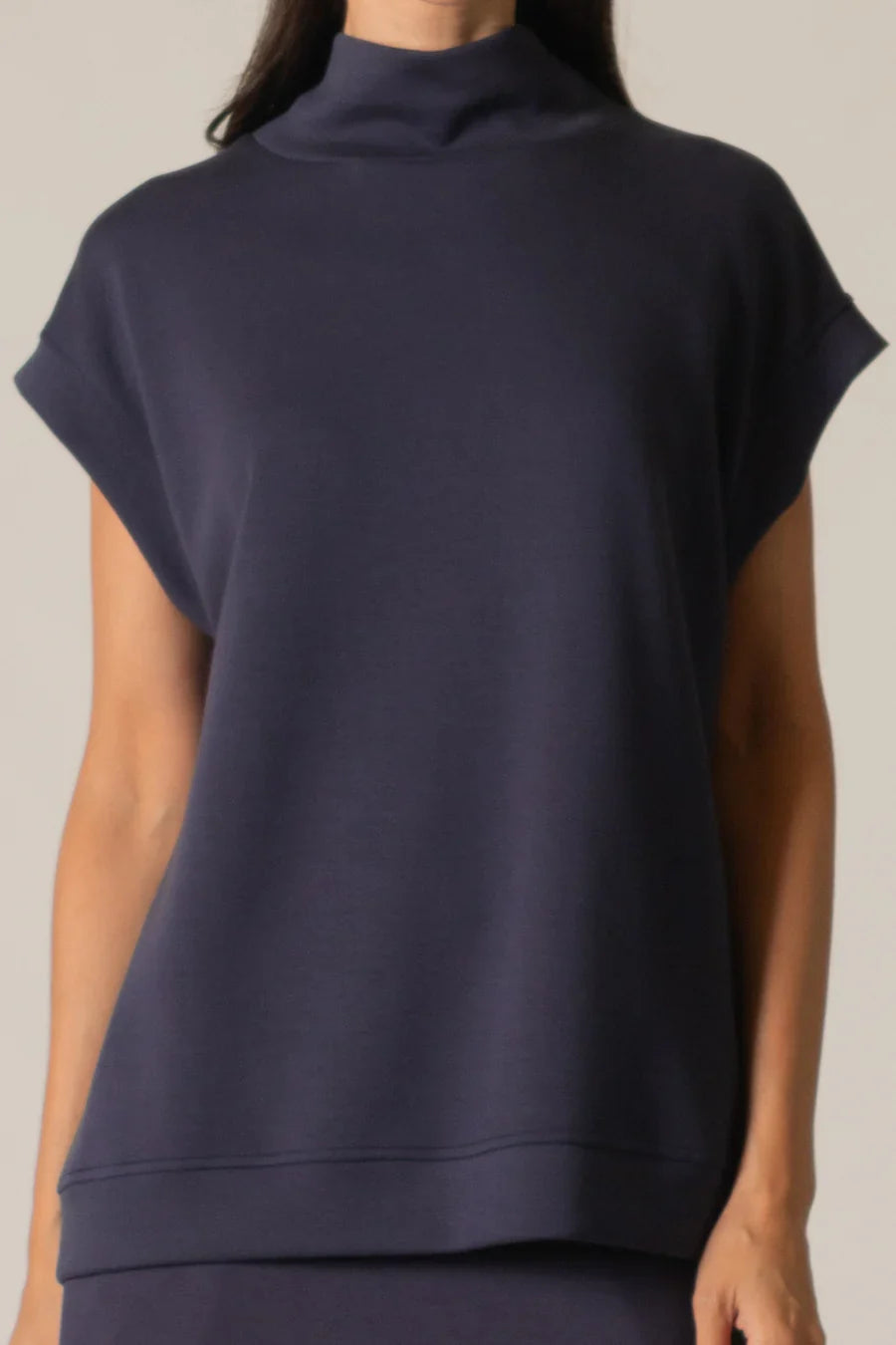 Elison Mock Neck Top in Navy