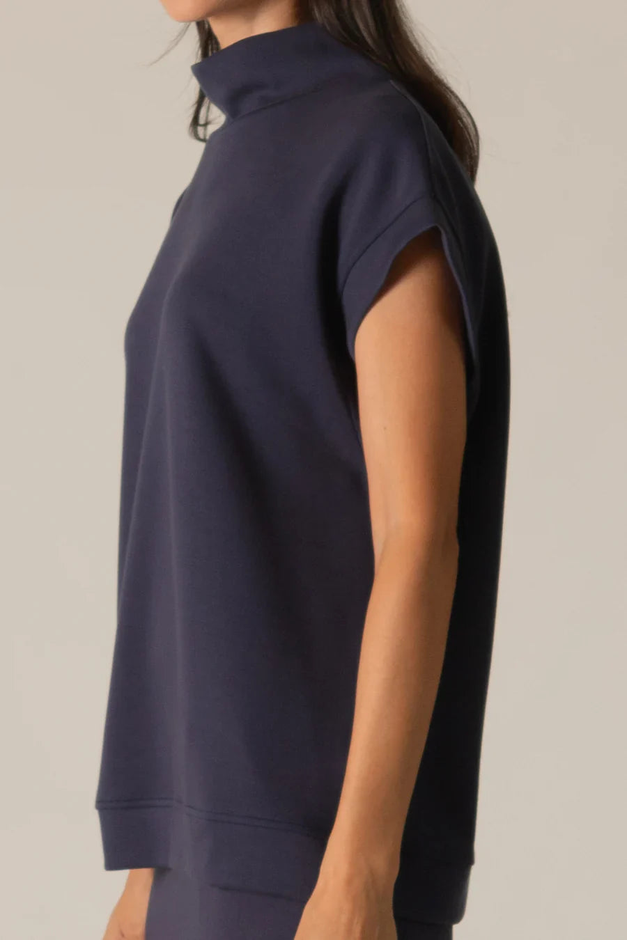 Elison Mock Neck Top in Navy