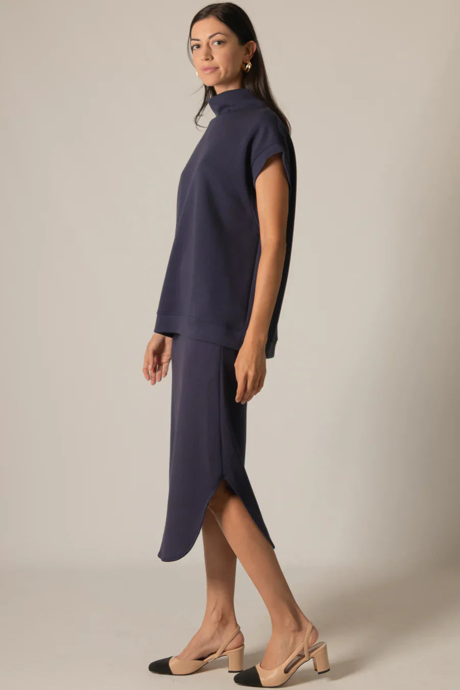 Elison Mock Neck Top in Navy