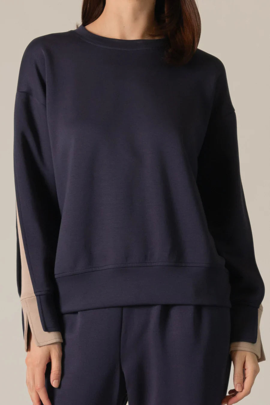 Josie Double Layered Sleeve Top in Navy/Taupe