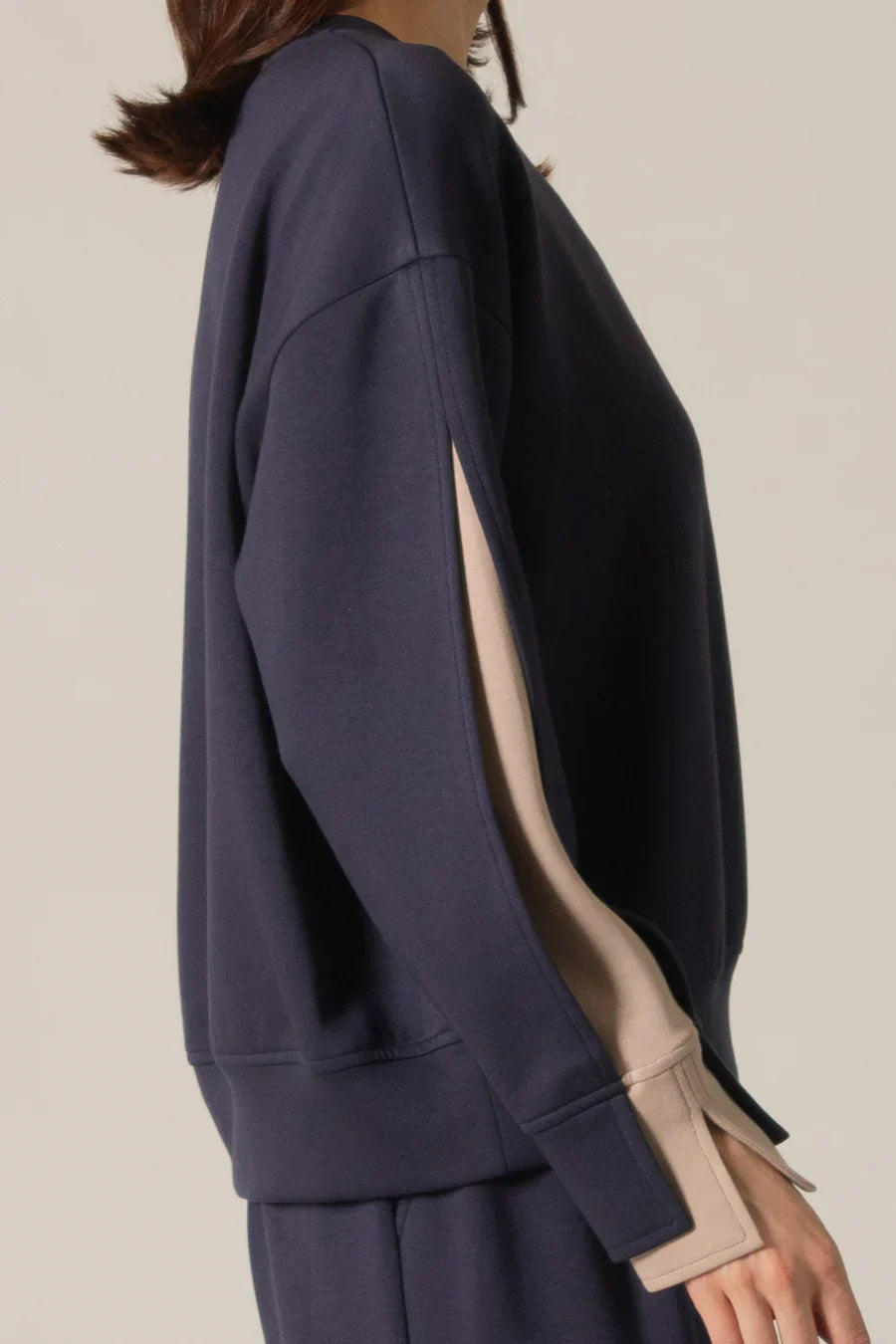 Josie Double Layered Sleeve Top in Navy/Taupe