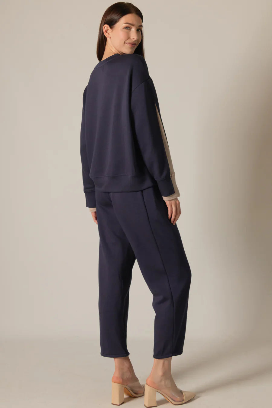 Josie Double Layered Sleeve Top in Navy/Taupe