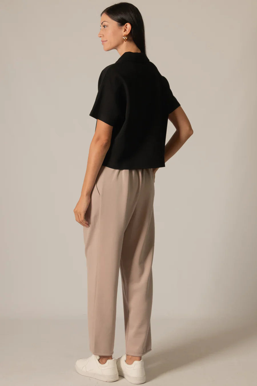 Millie Short Sleeve Zip Up Top in Black