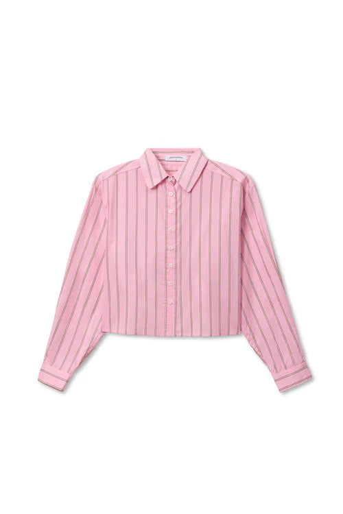 Naomi Button Down in Sugar Pink/Mocha/White Stripe