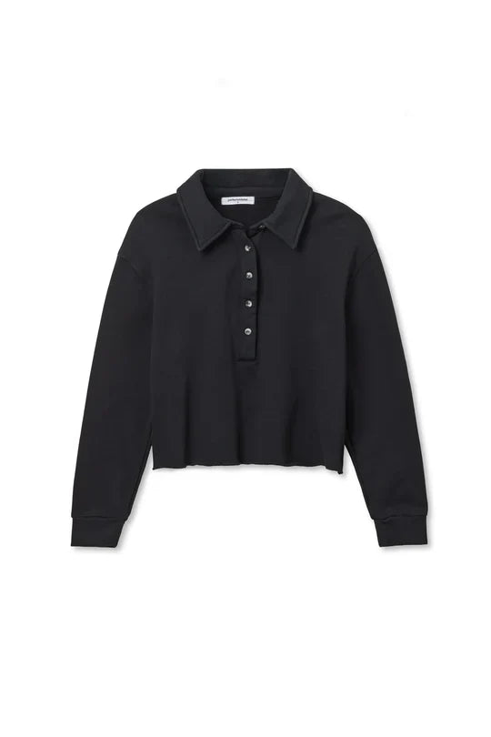 Vinny Collared Sweatshirt in True Black