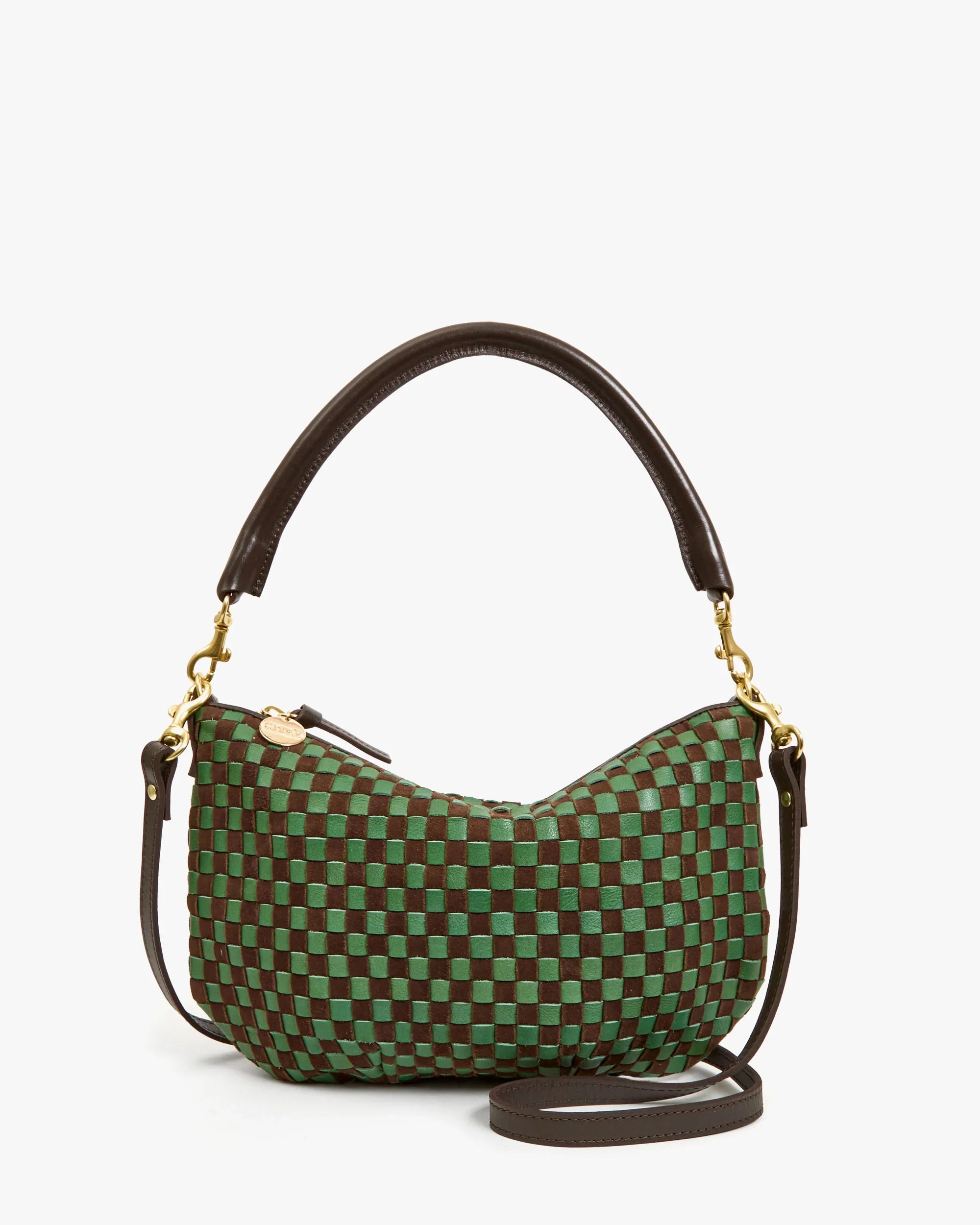 Petit Moyen Messenger in Deep Pine/Chocolate Suede Woven Checker
