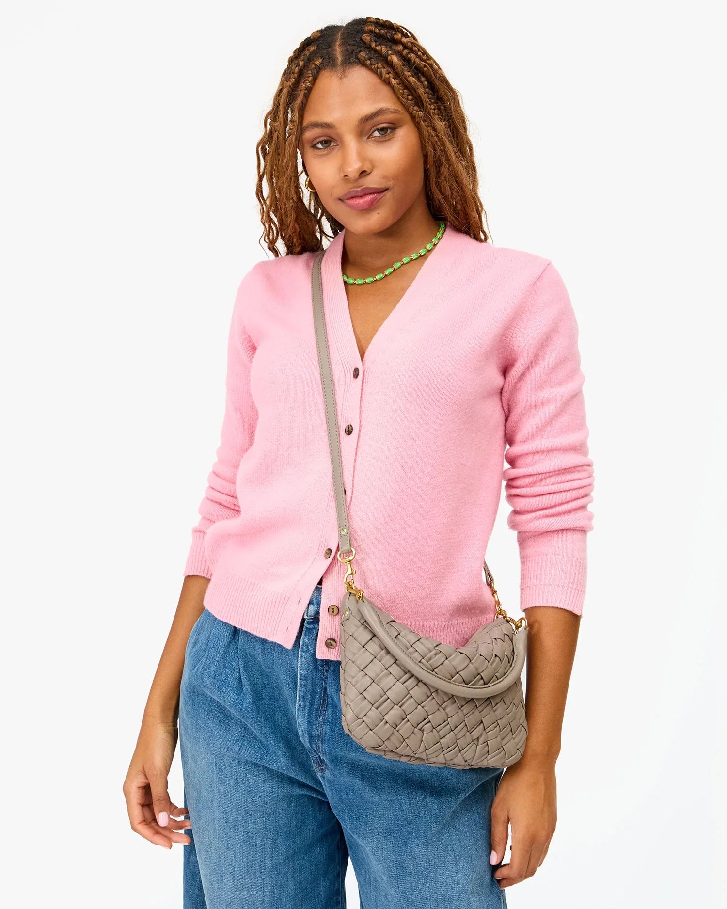 Petit Moyen in Dove Puffy Woven Nappa
