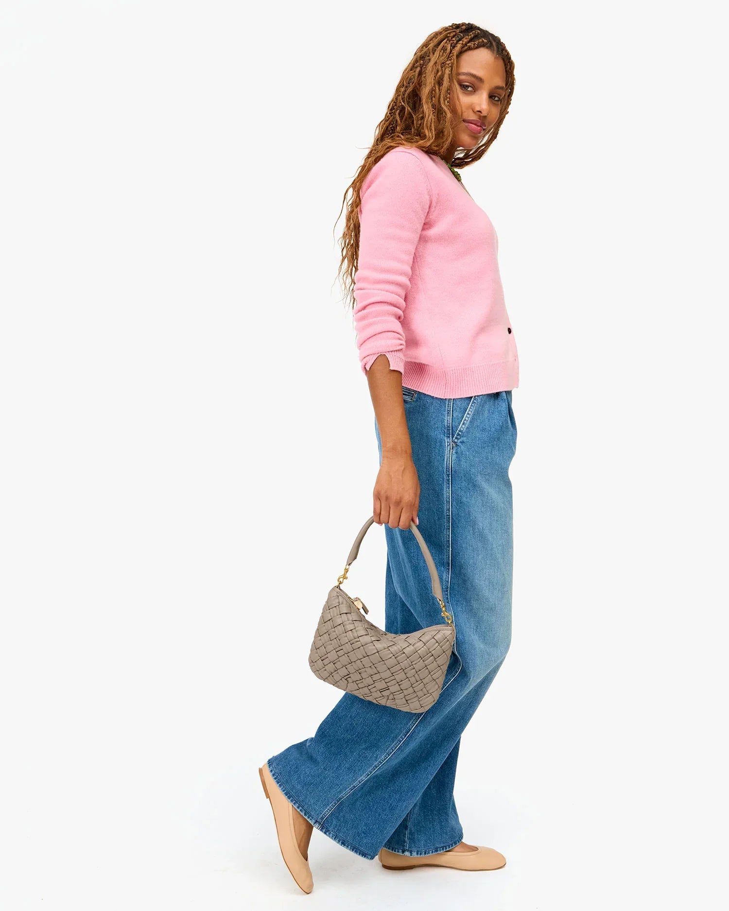 Petit Moyen in Dove Puffy Woven Nappa