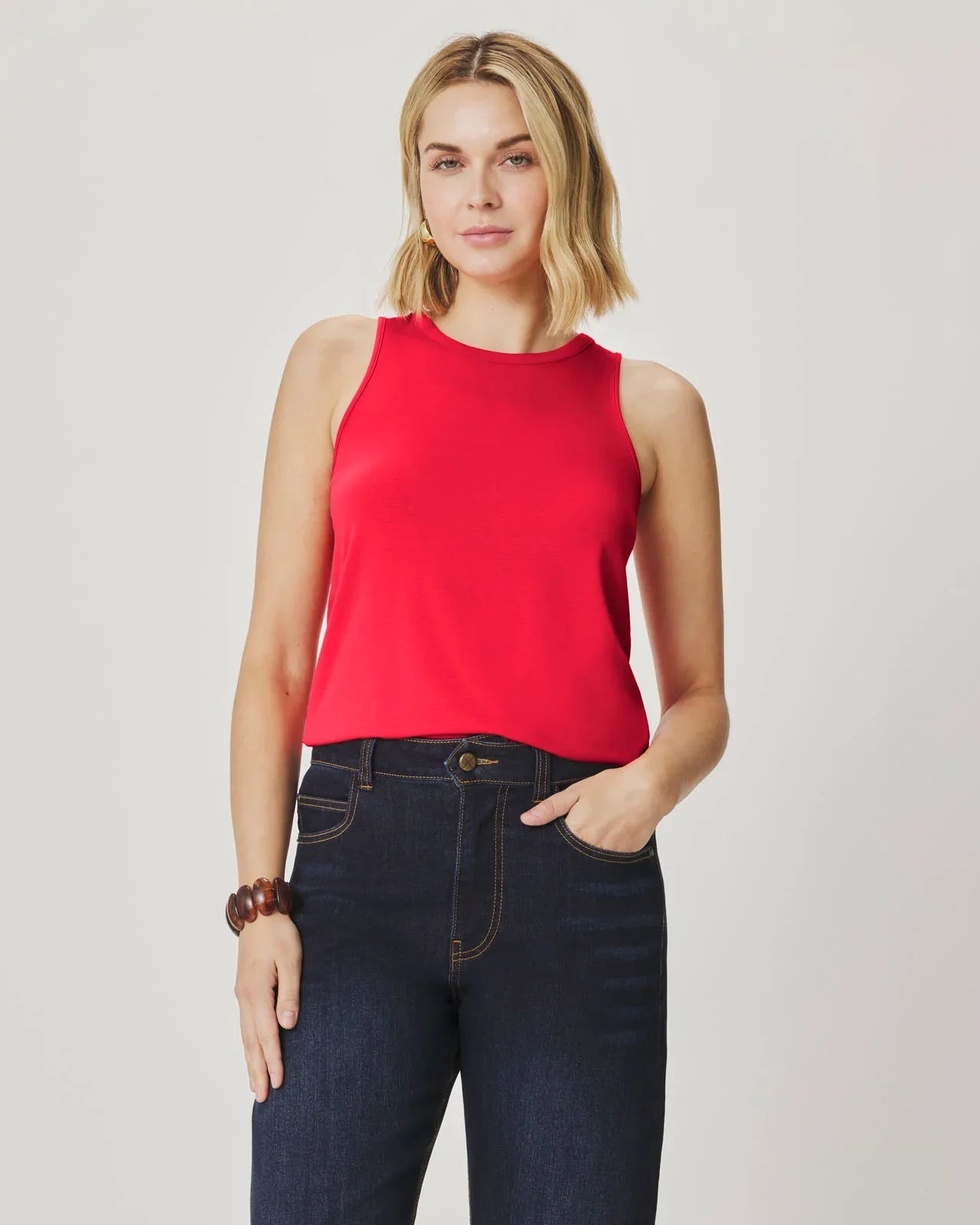 Bamboo High Neck Tank in Scarlet