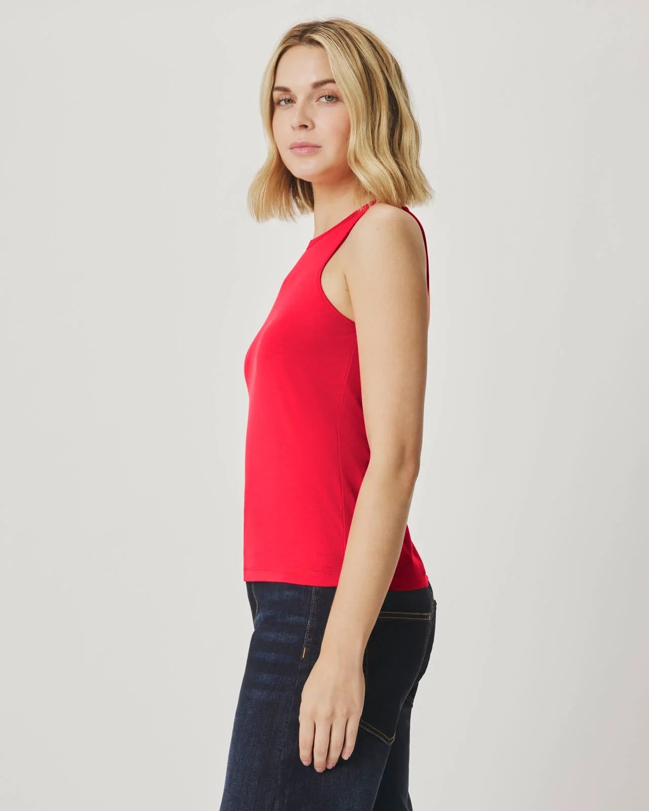 Bamboo High Neck Tank in Scarlet