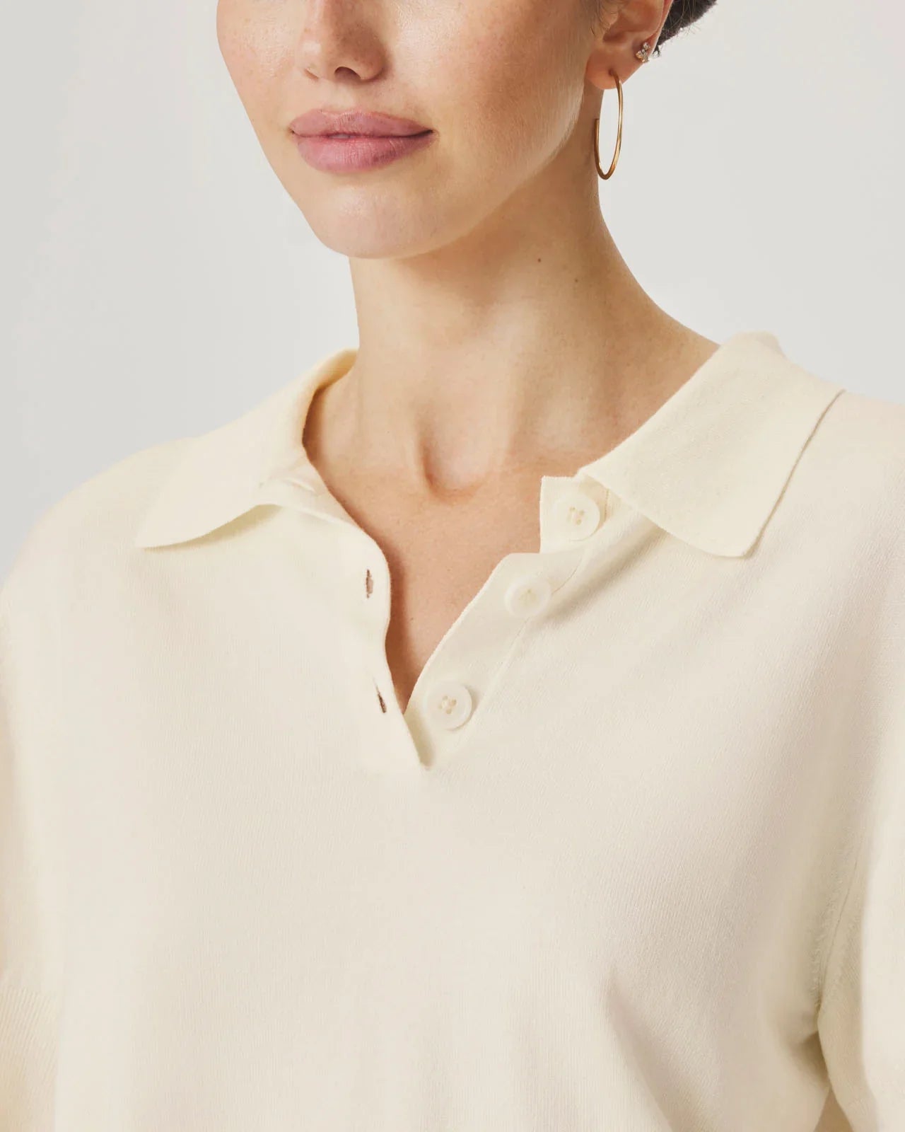 Christa Polo Short Sleeve Sweater in Shell