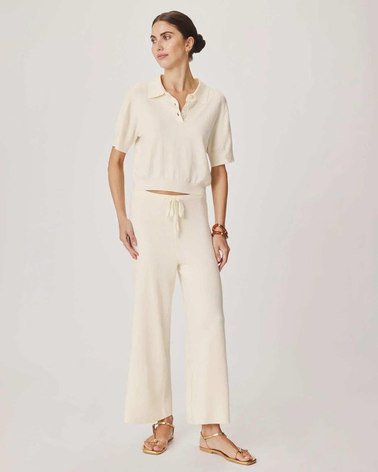 Christa Polo Short Sleeve Sweater in Shell