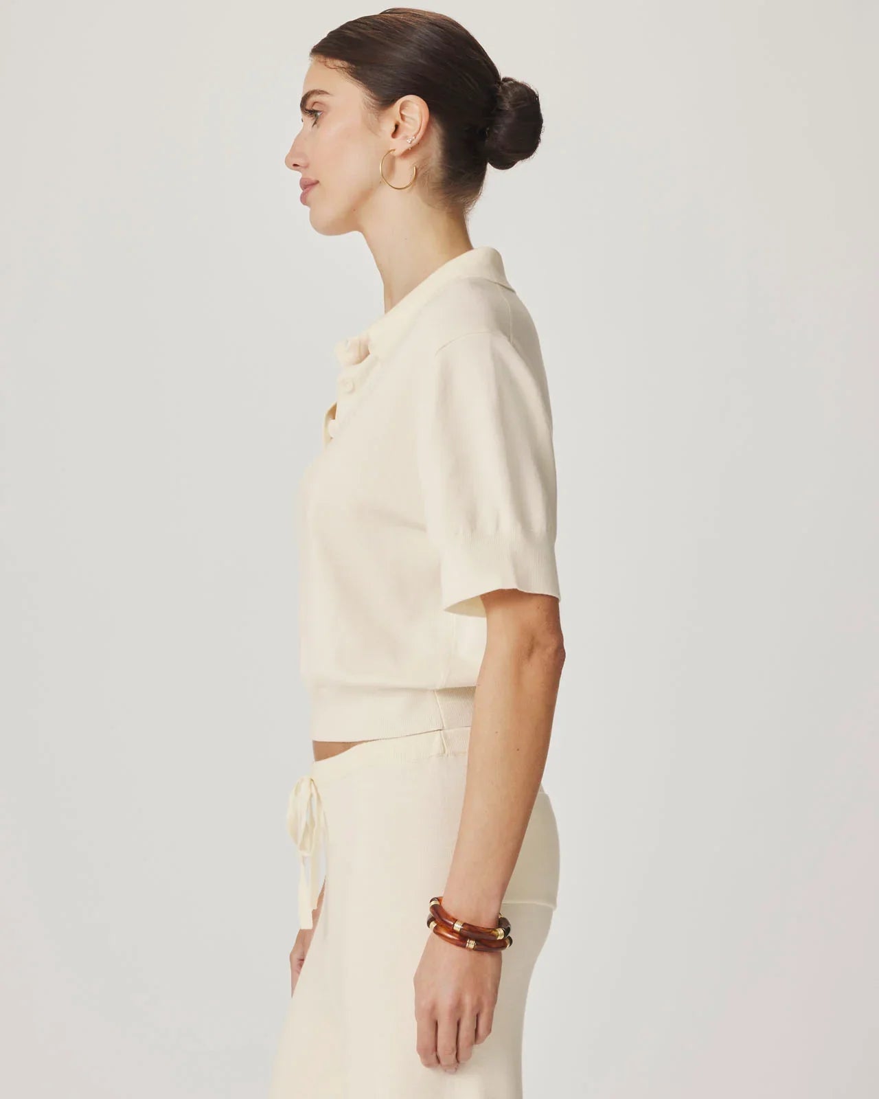 Christa Polo Short Sleeve Sweater in Shell