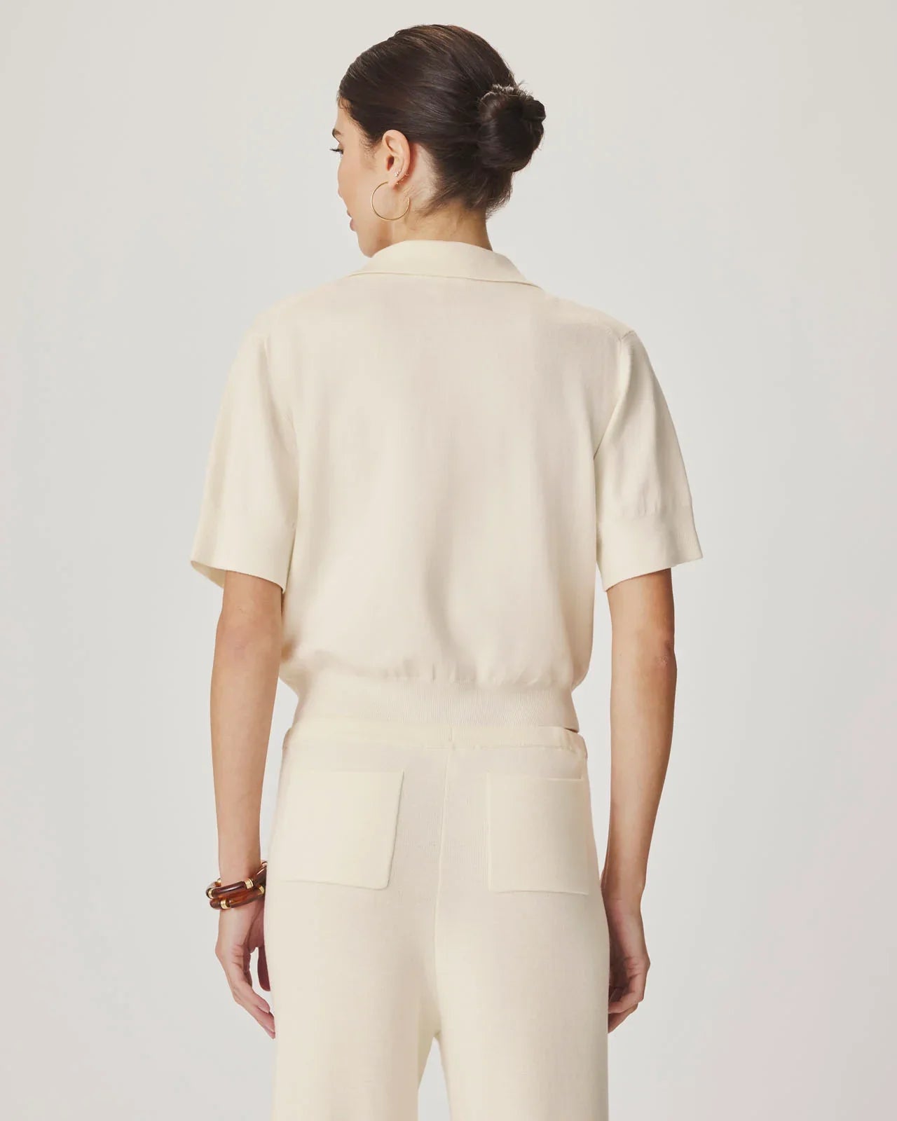 Christa Polo Short Sleeve Sweater in Shell