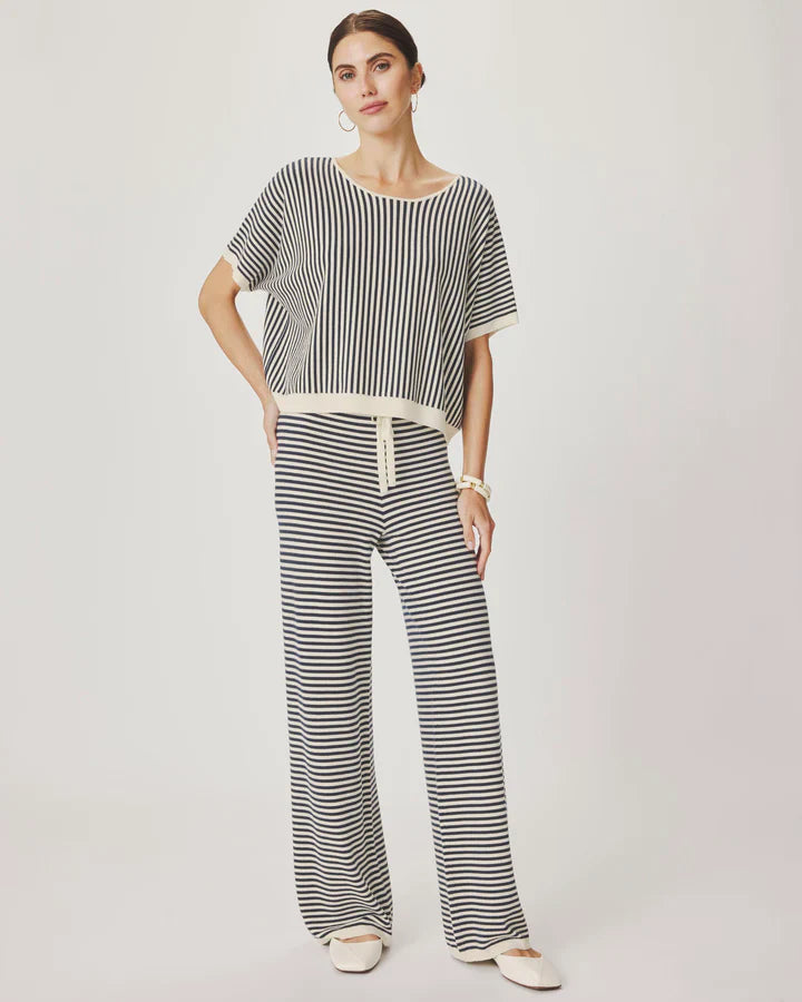 Christa Stripe Short Sleeve Sweater in Shell / Mood Indigo
