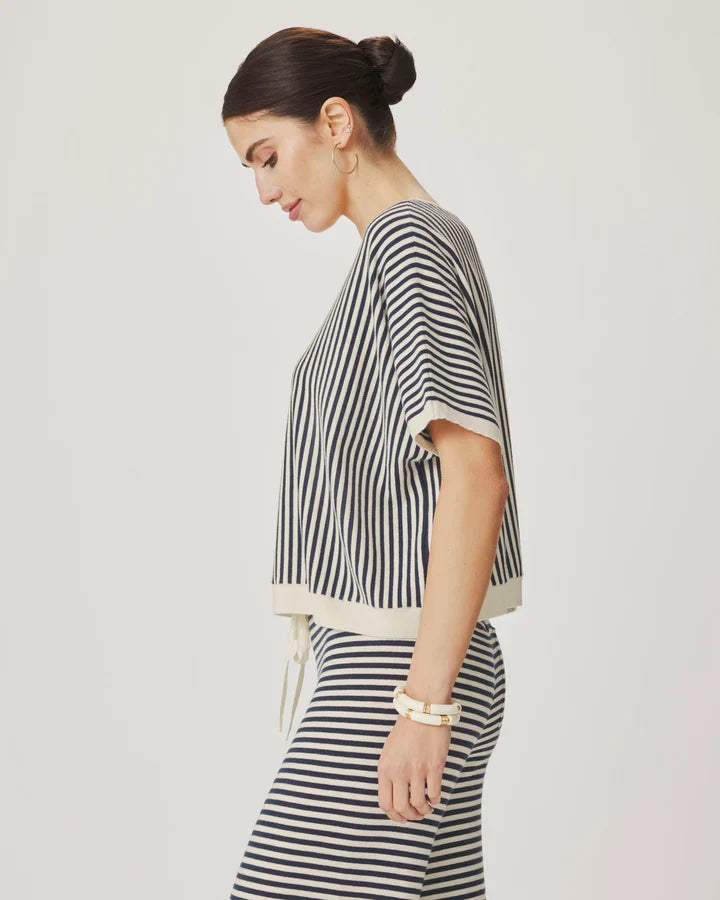 Christa Stripe Short Sleeve Sweater in Shell / Mood Indigo