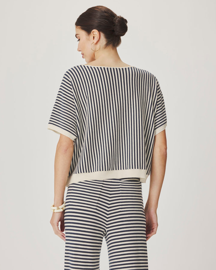 Christa Stripe Short Sleeve Sweater in Shell / Mood Indigo
