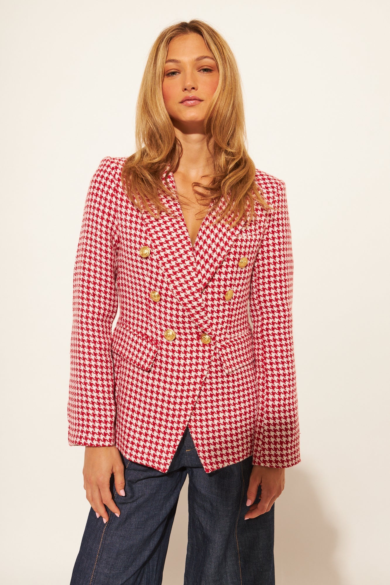 Laurent Jacket in Cherry Houndstooth