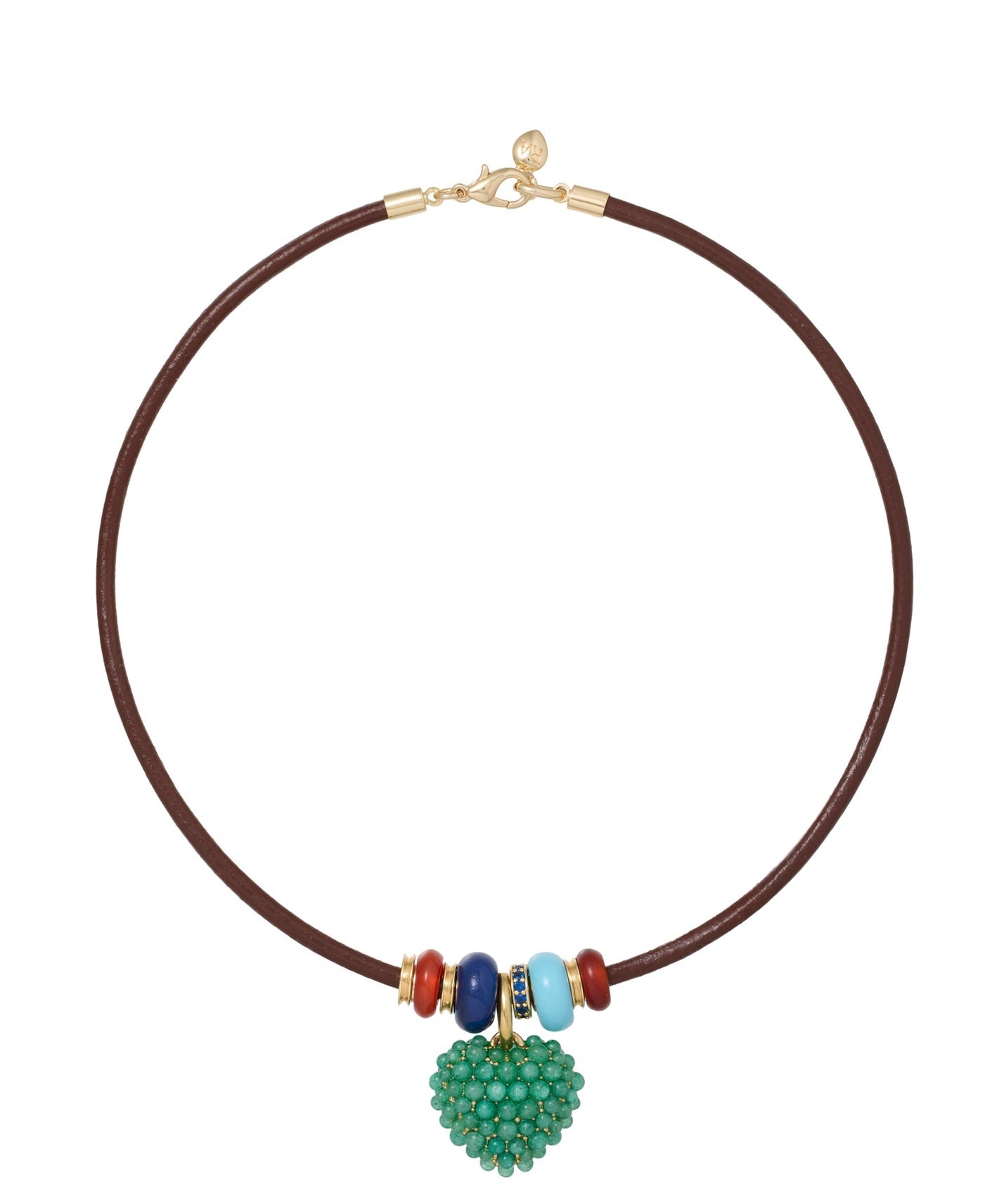 The Leather Stone Slider Necklace with Encrusted Moss Agate Heart