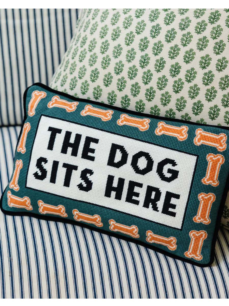 Dog Sits Here Needlepoint Pillow