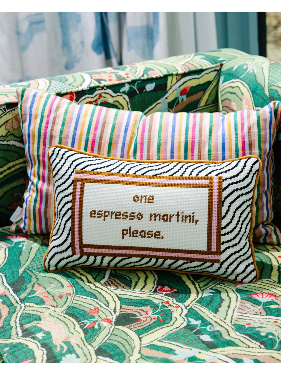 Espresso Martini Needlepoint Pillow