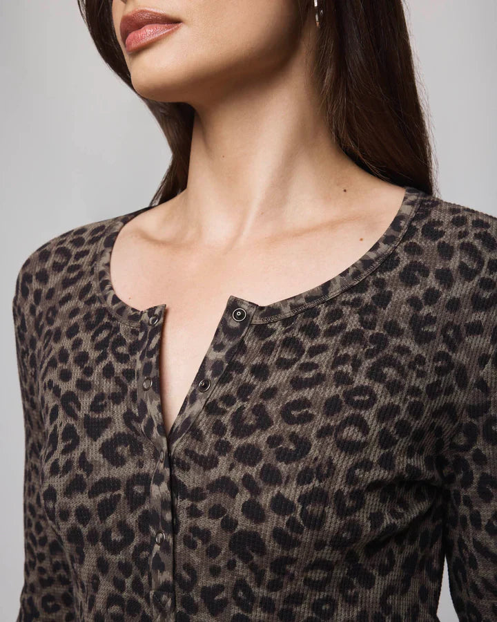 Leo Forever Henley in Leopard Print