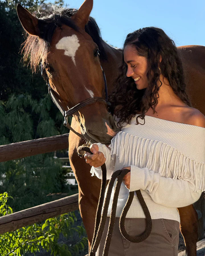 Simone Fringe Sweater in Pale Oak