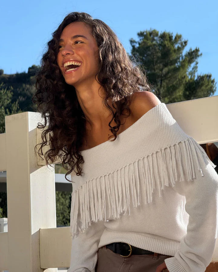 Simone Fringe Sweater in Pale Oak