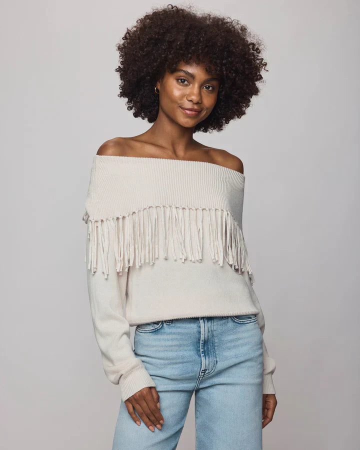 Simone Fringe Sweater in Pale Oak