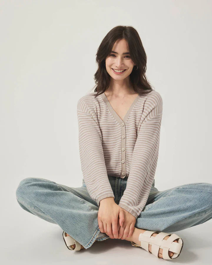 Bri Striped Cardigan in Fawn Stripe