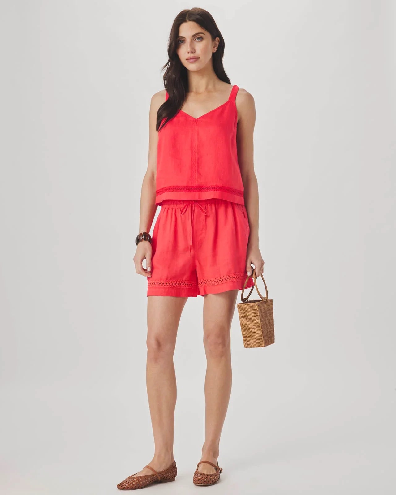 Stella Linen Trim Short in Scarlet