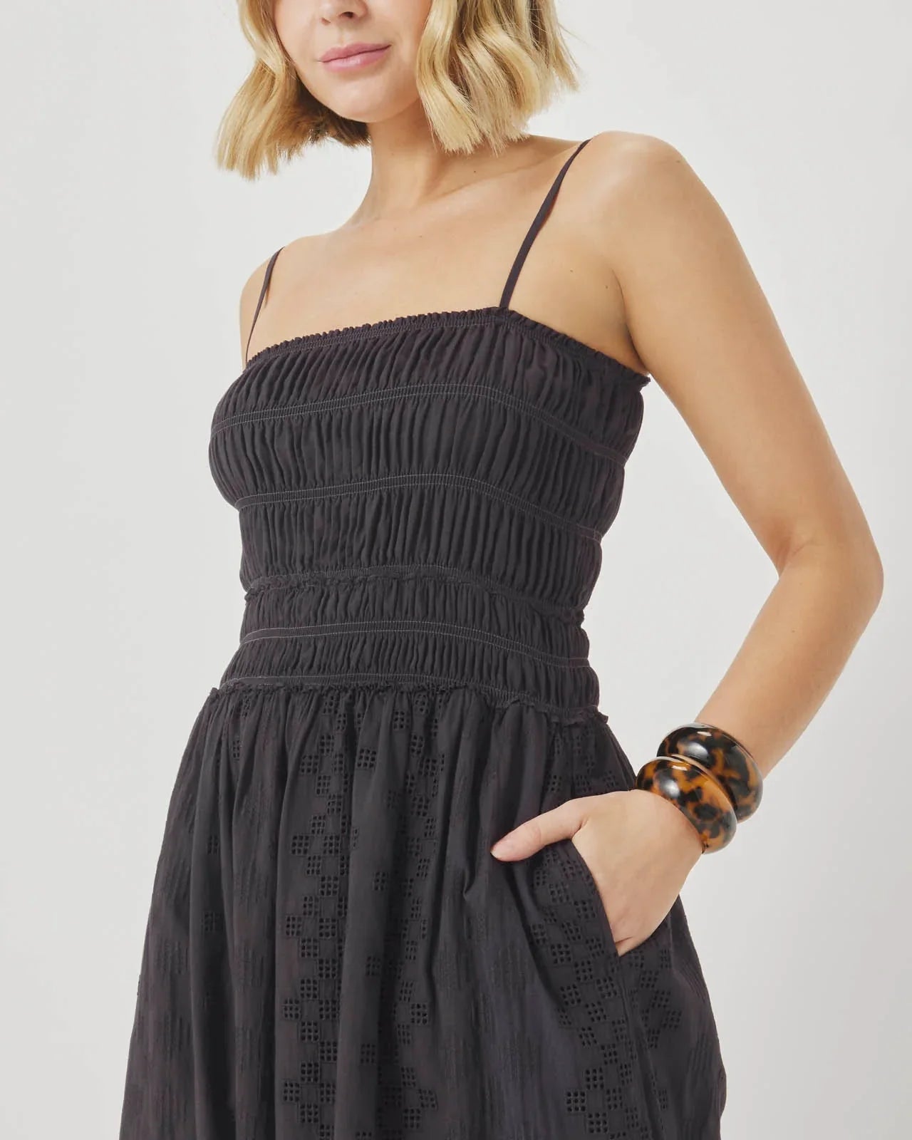 Kenzie Geo Eyelet Dress in Lead