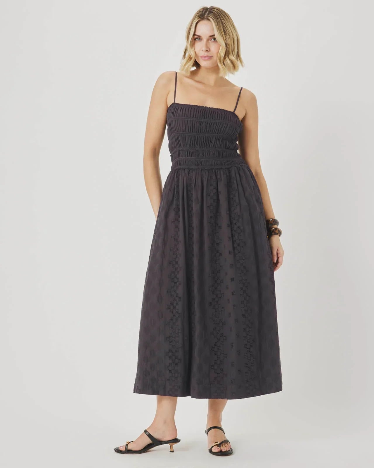 Kenzie Geo Eyelet Dress in Lead