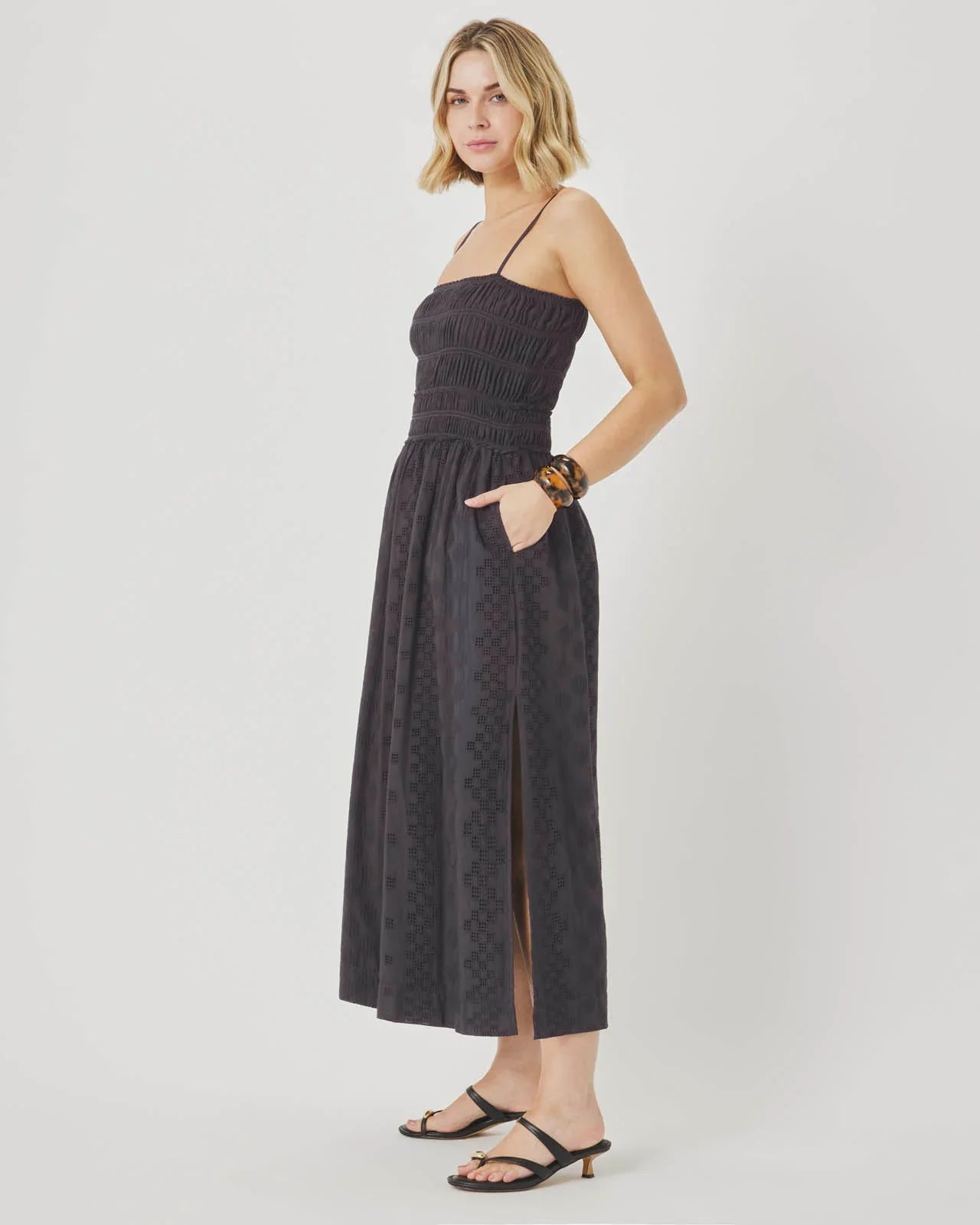 Kenzie Geo Eyelet Dress in Lead