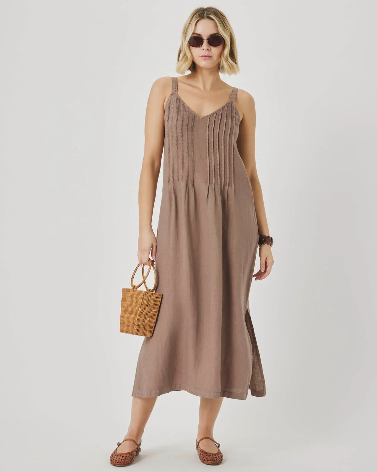 Stella Linen Midi Dress in Wicker