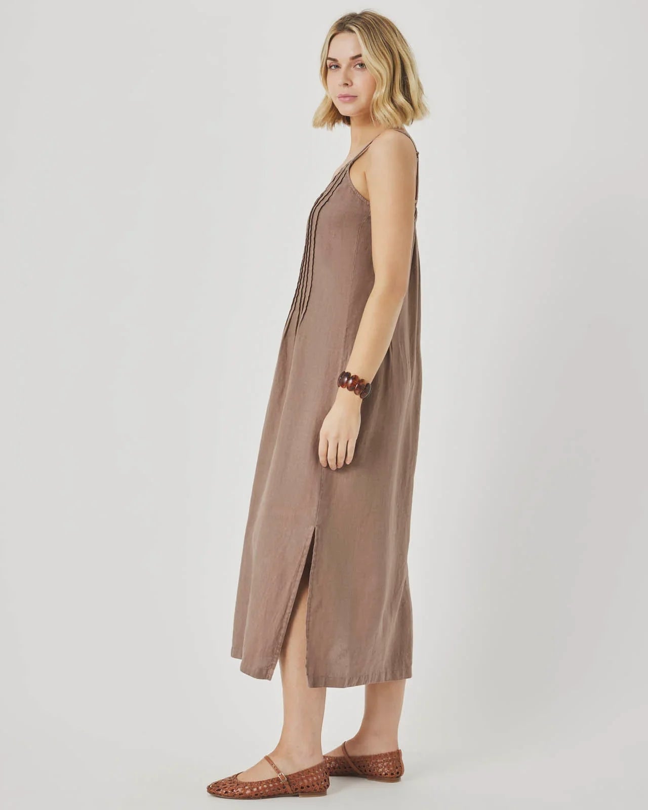 Stella Linen Midi Dress in Wicker