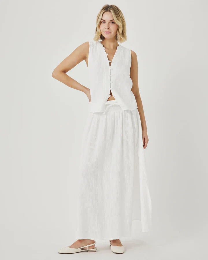 Ava Gauze Button Tank in White