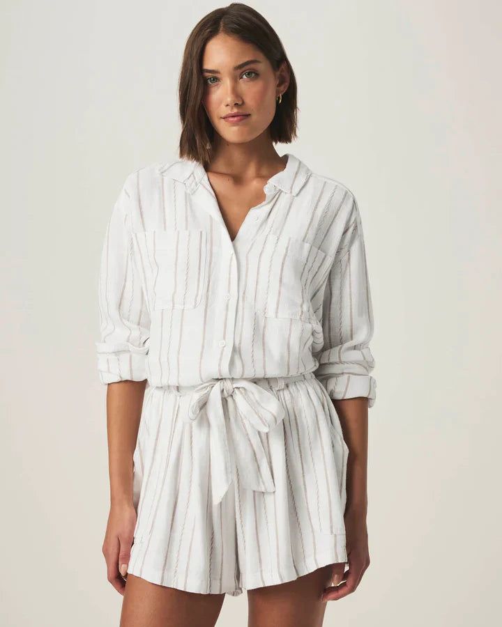 Gabrielle Stripe Button Down Shirt in White Fawn