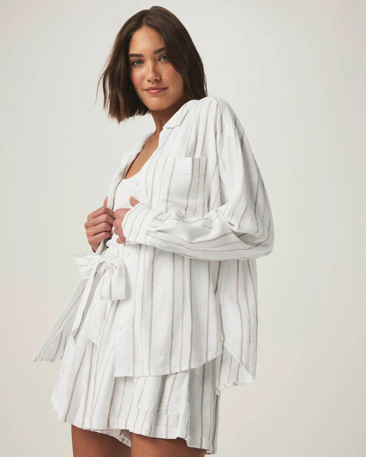 Gabrielle Stripe Button Down Shirt in White Fawn