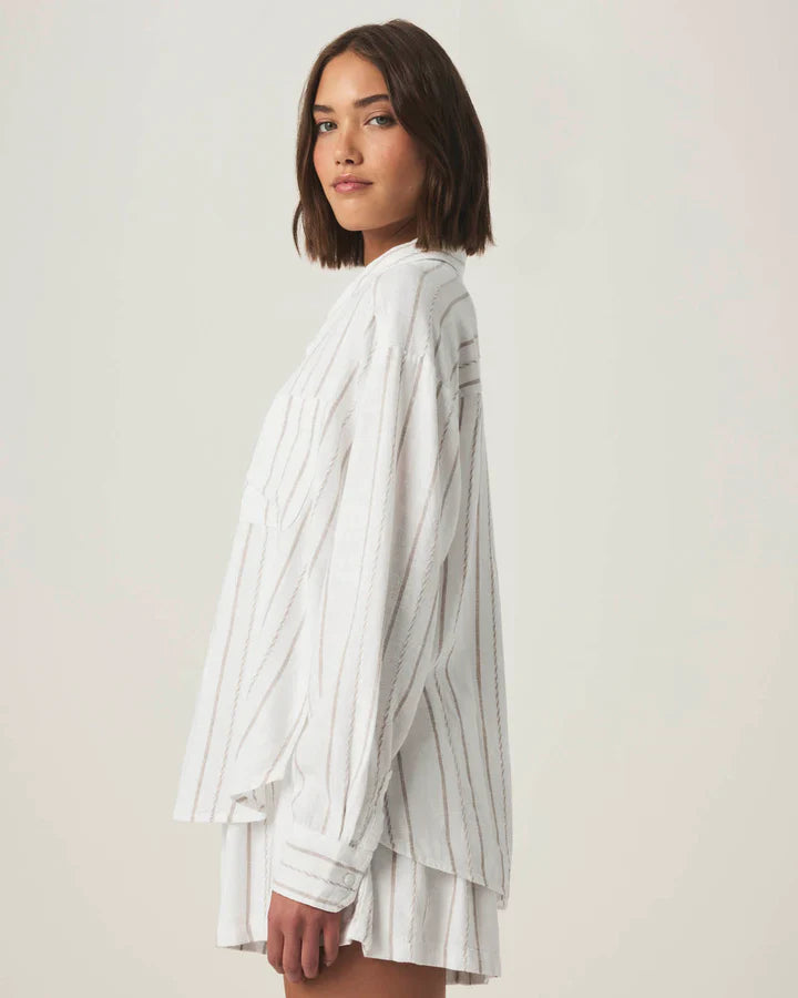 Gabrielle Stripe Button Down Shirt in White Fawn