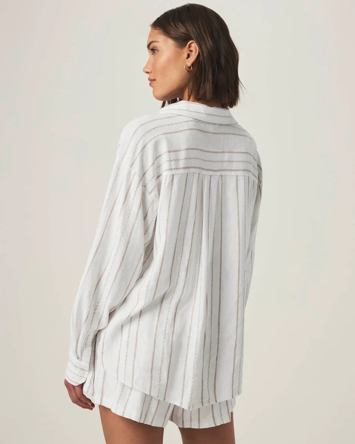 Gabrielle Stripe Button Down Shirt in White Fawn