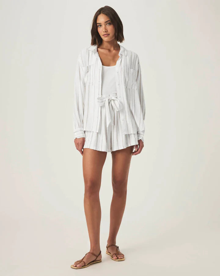 Gabrielle Stripe Button Down Shirt in White Fawn