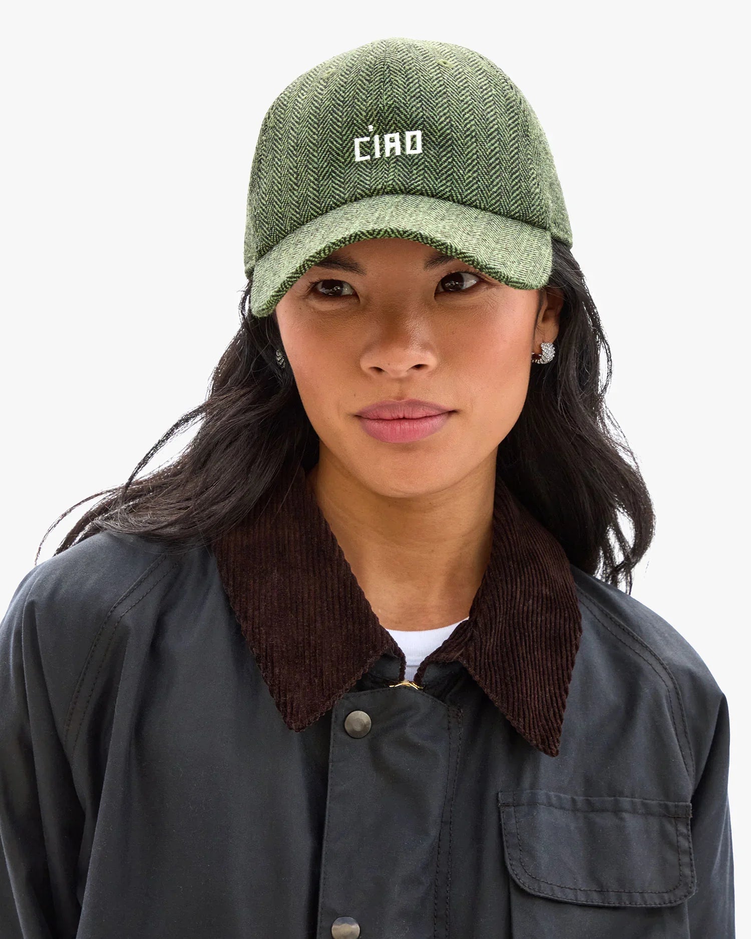 Wool Baseball Hat in Green/Black w/ Embroidered Petit Ciao