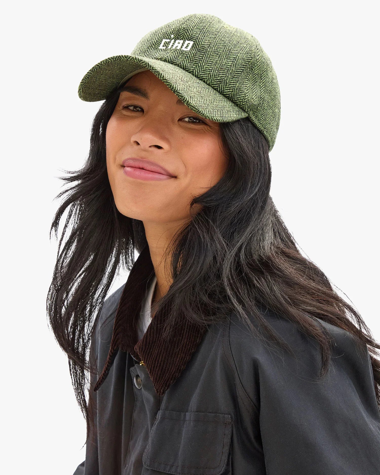 Wool Baseball Hat in Green/Black w/ Embroidered Petit Ciao